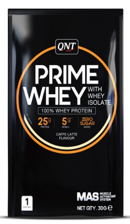 QNT PRIME WHEY- 100 % Whey Isolate & Concentrate Blend 30 g Coffee Latte Fehérje porok