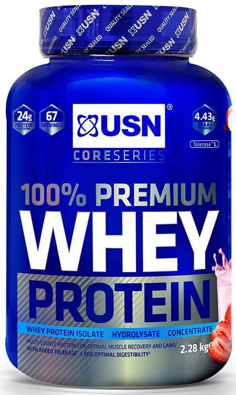 USN 100% Whey Protein Premium jahoda se smetanou 2.28kg Fehérje porok